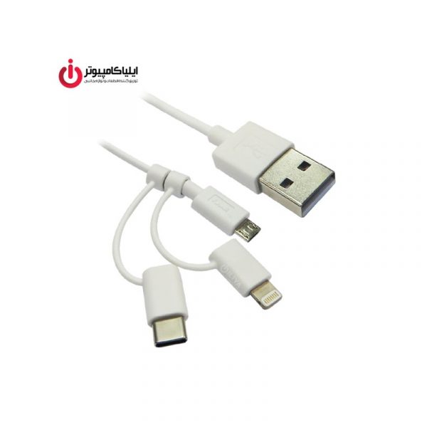 کابل دیتا Micro USB 2.0 با تبدیل Type-C و Lightning فرانت به طول 1 متر