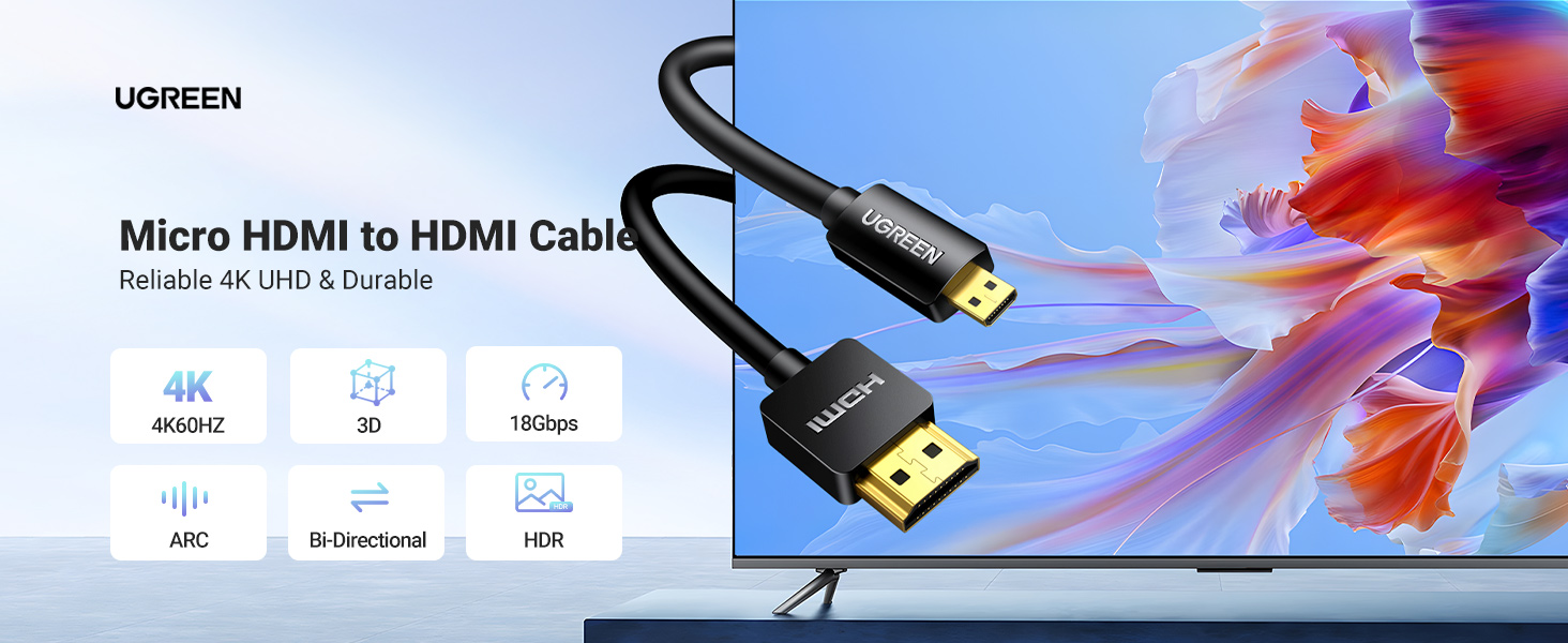 کابل تصویر Micro HDMI به HDMI یوگرین مدل UGREEN HD127-30102 به طول 1.5 متر