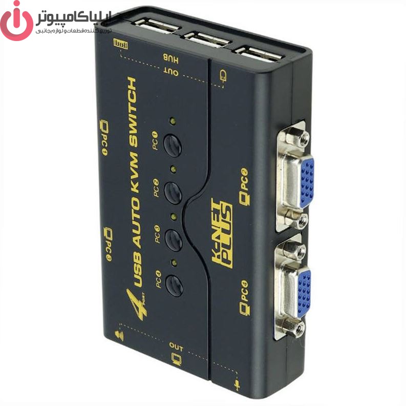Ca3333pture سوییچ KVM چهار پورت کی نت پلاس مدل KP-U624 با کابل USB + VGA