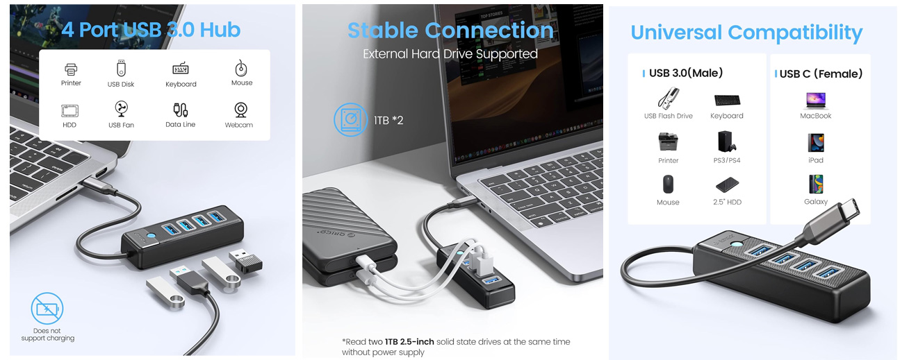 هاب 4 پورت USB3.0 اوریکو مدل ORICO PW4U-U3 با اتصال Type-C