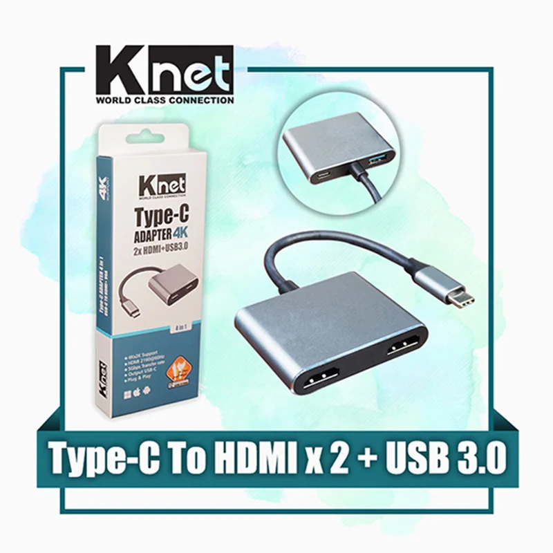e748c4 مبدل TypeC به Dual HDMI+USB+PD کی نت مدل K net K-COUC2HDU3 - تصویر 1
