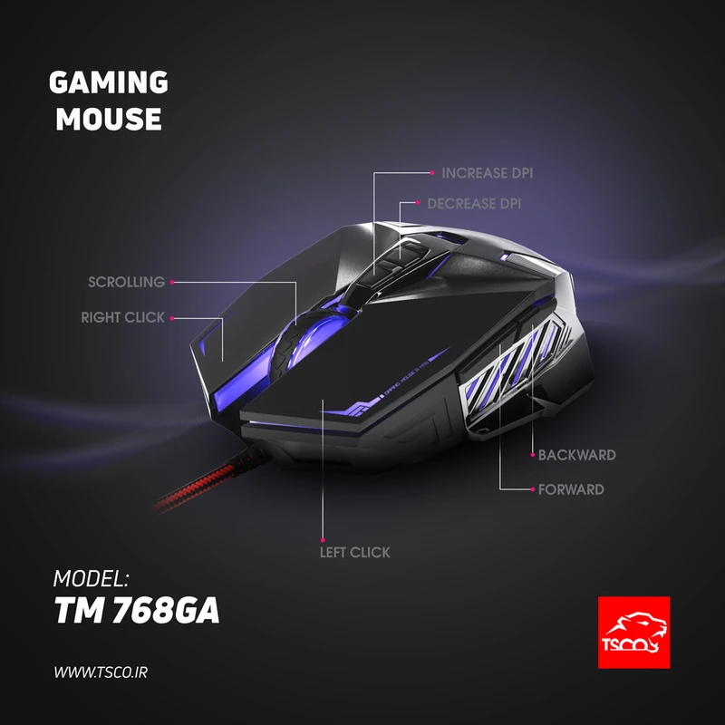 موس گیمینگ تسکو مدل TSCO TM 768 GA