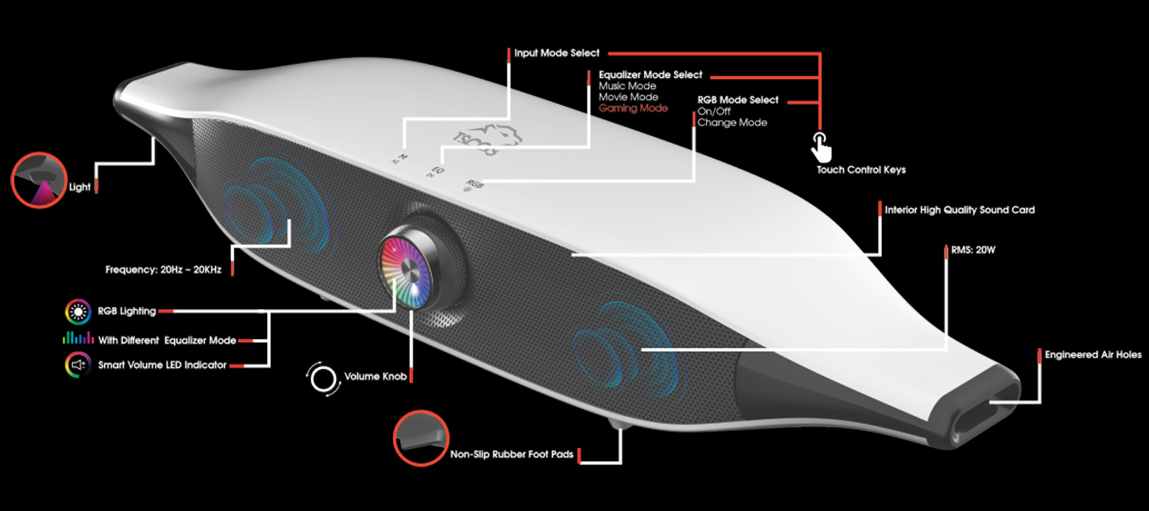 اسپیکر گیمینگ تسکو مدل برند TSCO GS 23369 Gaming Soundbar