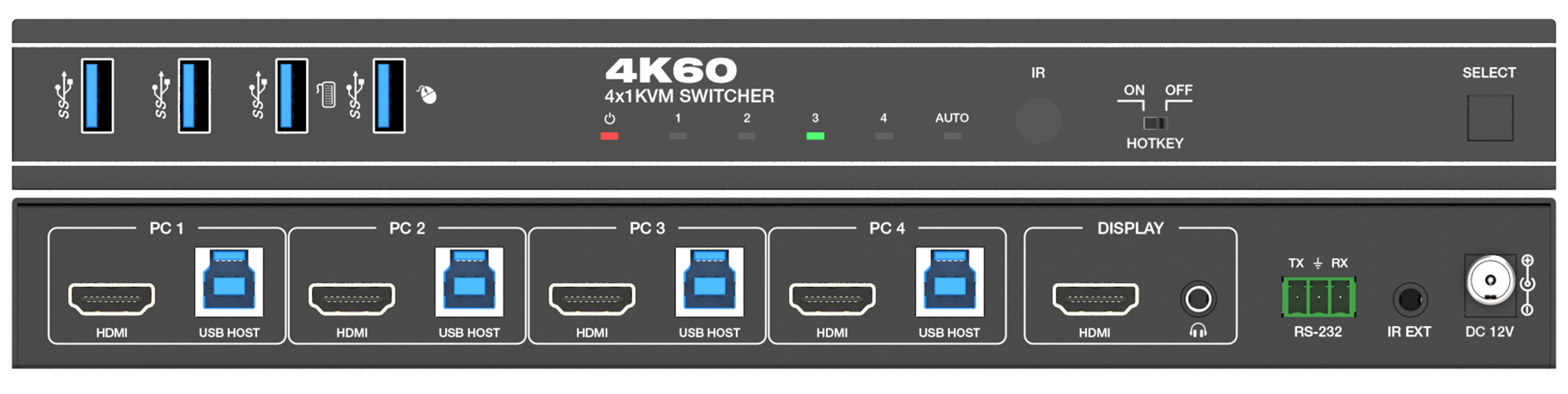 سوییچ کی وی ام 4 پورت  HDMI V2.0 برند فرانت مدل FARANET FN-K3H41