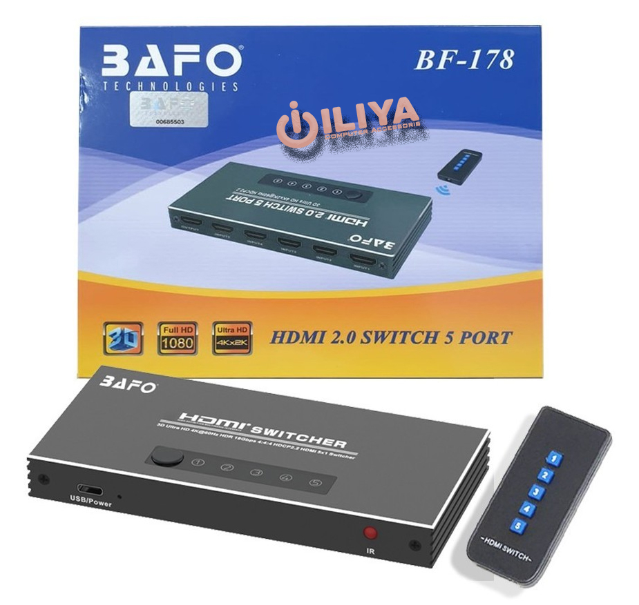 خرید سوئیچ HDMI پنج پورت بافو مدل BAFO BF-178 از ایلیاکامپیوتر مشهد
